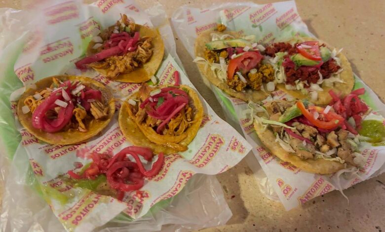 A table full of tacos in Cancun, Mexico